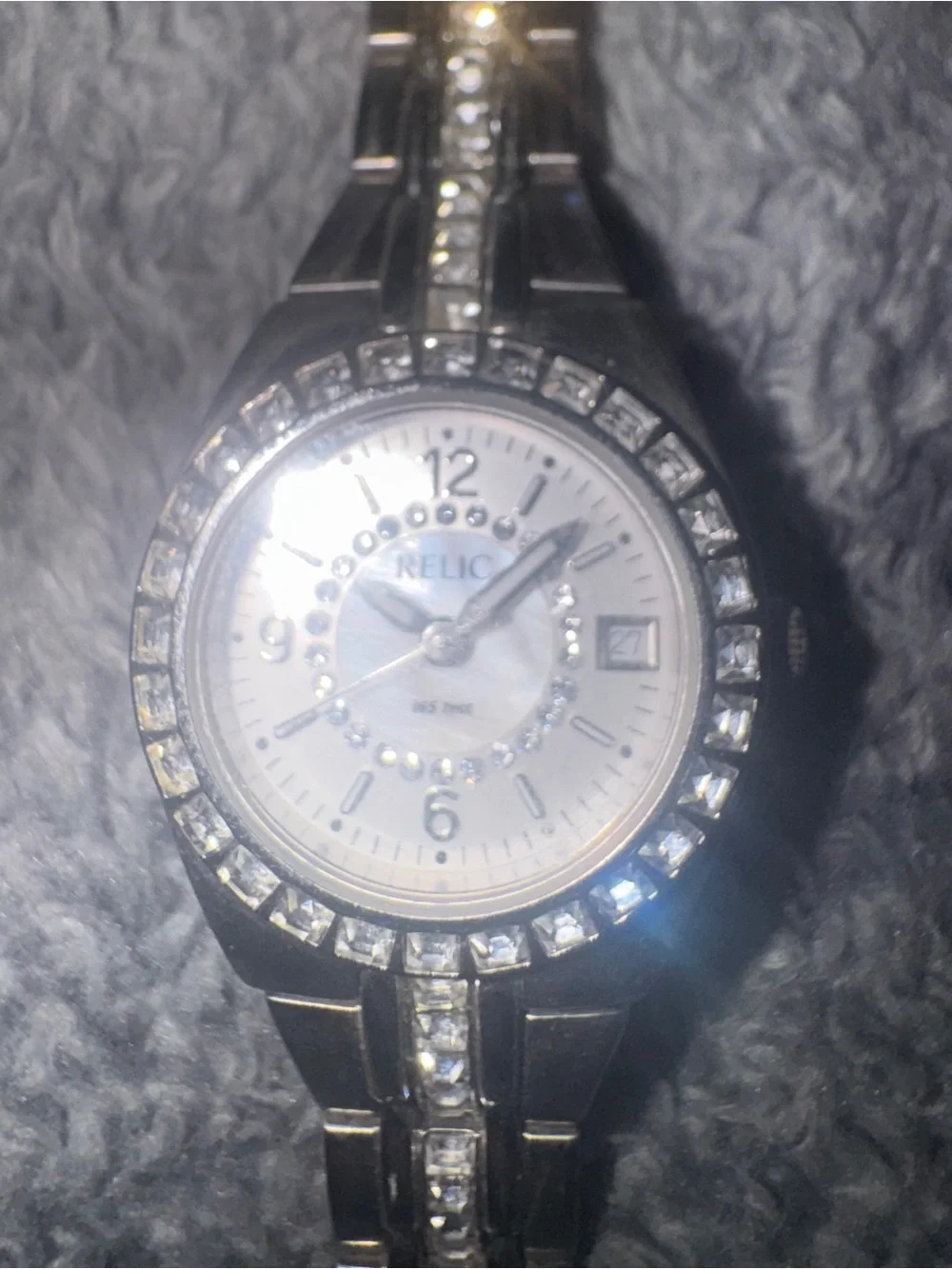 Relic Silver-Tone Bracelet Watch with Crystal Accent
